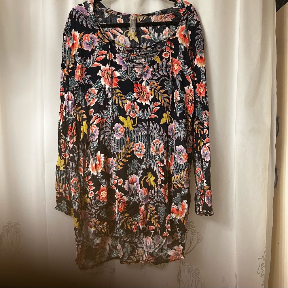 New Raisins Navy Floral Hooded‎ Bathing suit Cover-Up. Size XL - Picture 2 of 13